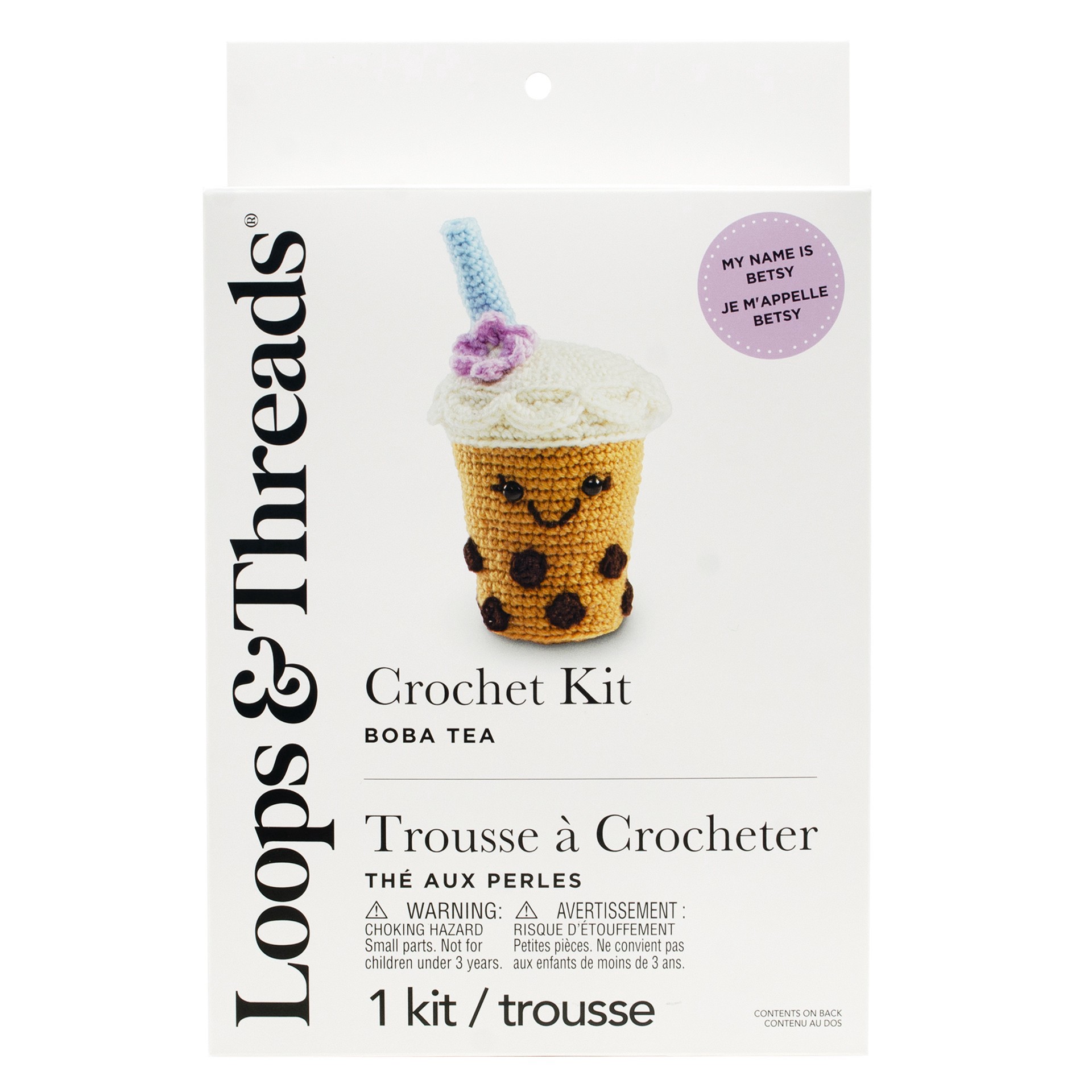 slide 3 of 4, Intermediate Boba Tea Amigurumi Crochet Kit By Loops & Threads, 4 in x 6 in x 4 in