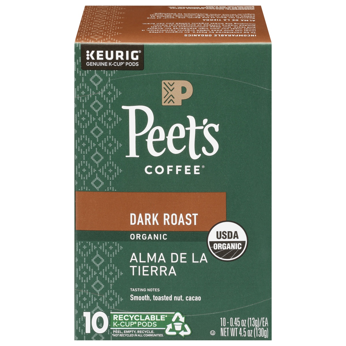 slide 1 of 7, Peet's Coffee K-Cup Pods Organic Dark Roast Alma De La Tierra Coffee 10 - 0.45 oz Pods, 10 ct