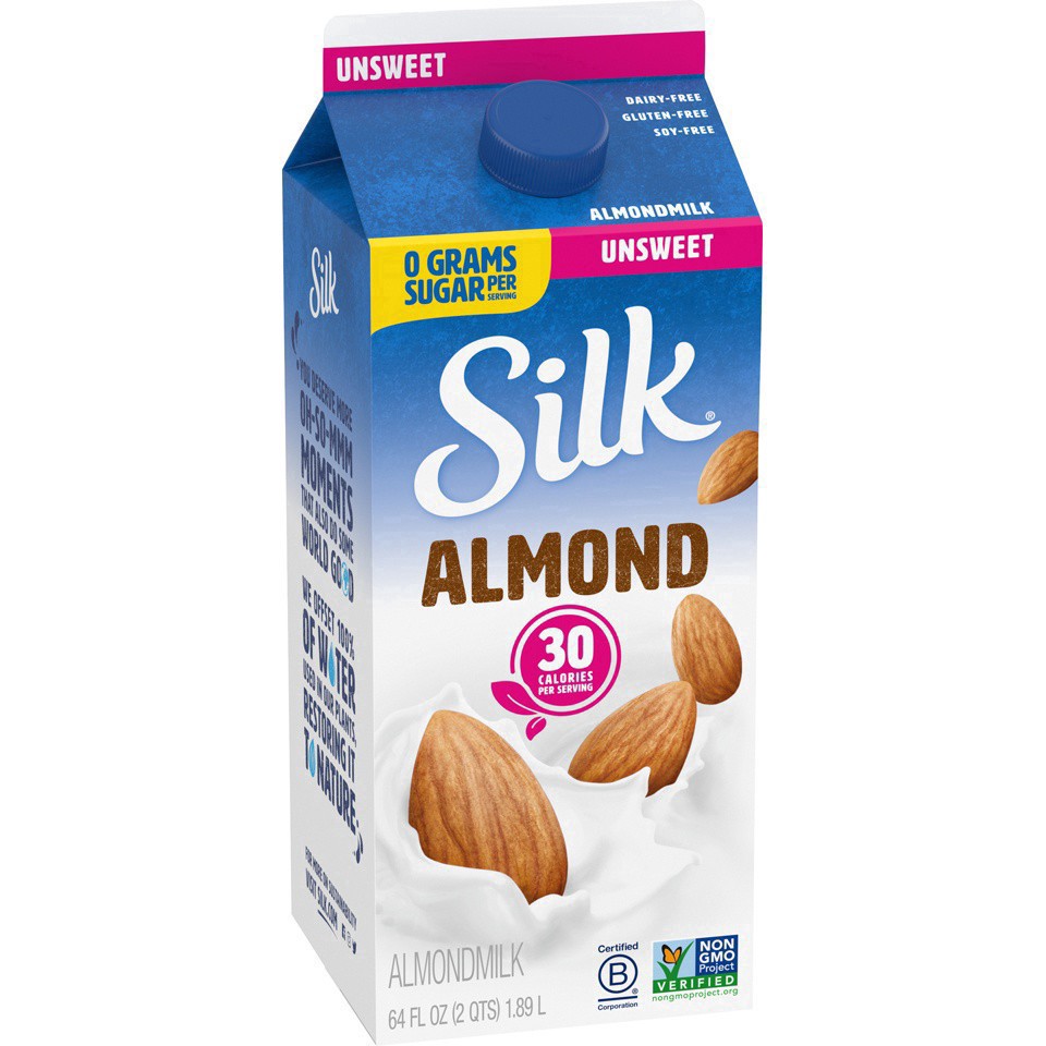 slide 36 of 41, Silk Almond Milk, Unsweet, Dairy Free, Gluten Free, Seriously Creamy Vegan Milk with 50% More Calcium than Dairy Milk, 64 FL OZ Half Gallon, 64 fl oz