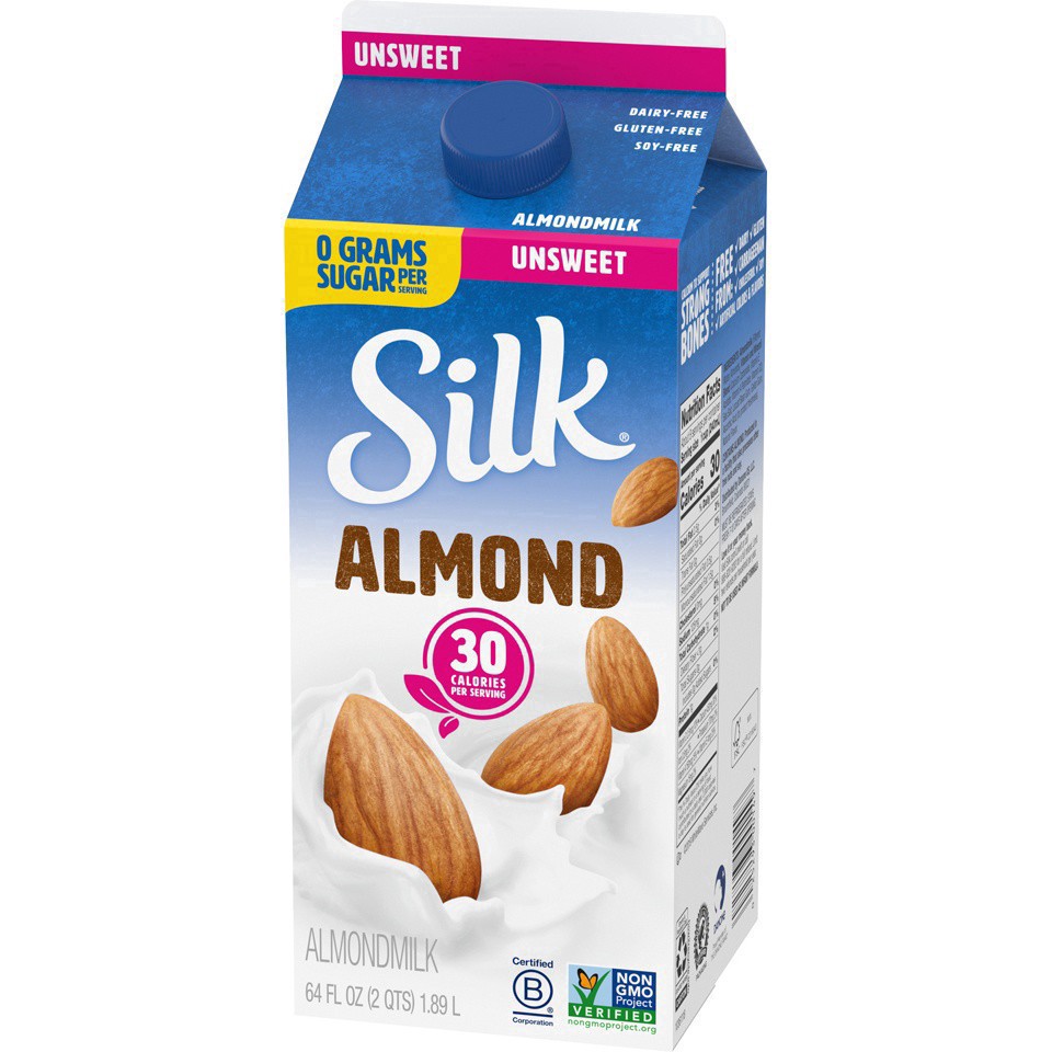 slide 12 of 41, Silk Almond Milk, Unsweet, Dairy Free, Gluten Free, Seriously Creamy Vegan Milk with 50% More Calcium than Dairy Milk, 64 FL OZ Half Gallon, 64 fl oz