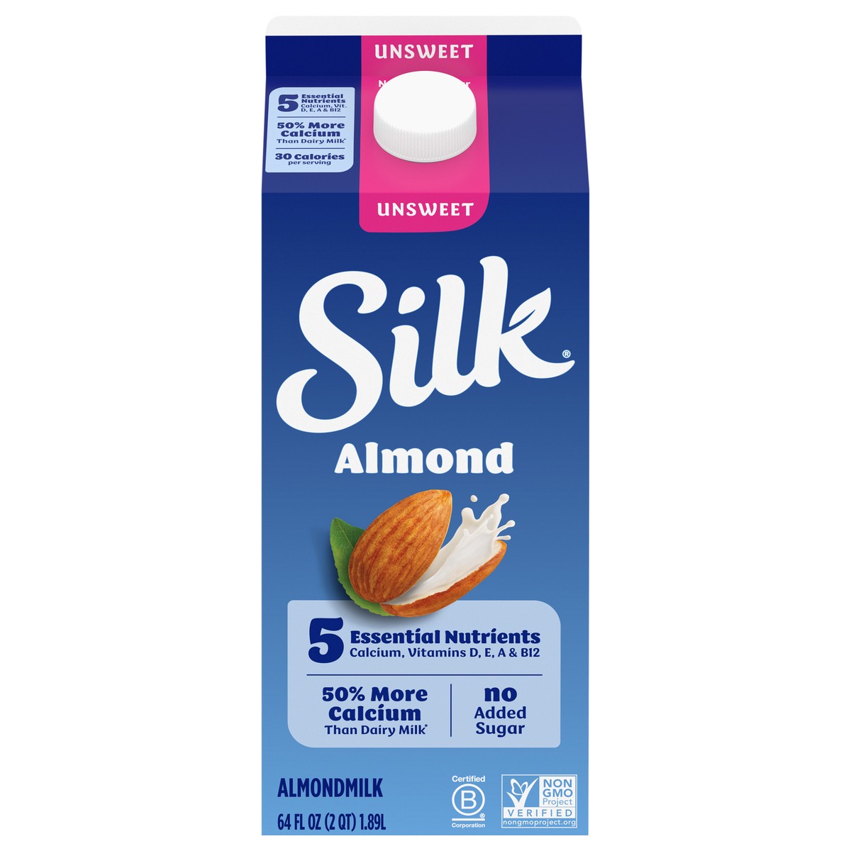 slide 1 of 41, Silk Almond Milk, Unsweet, Dairy Free, Gluten Free, 64 FL OZ Half Gallon, 64 fl oz