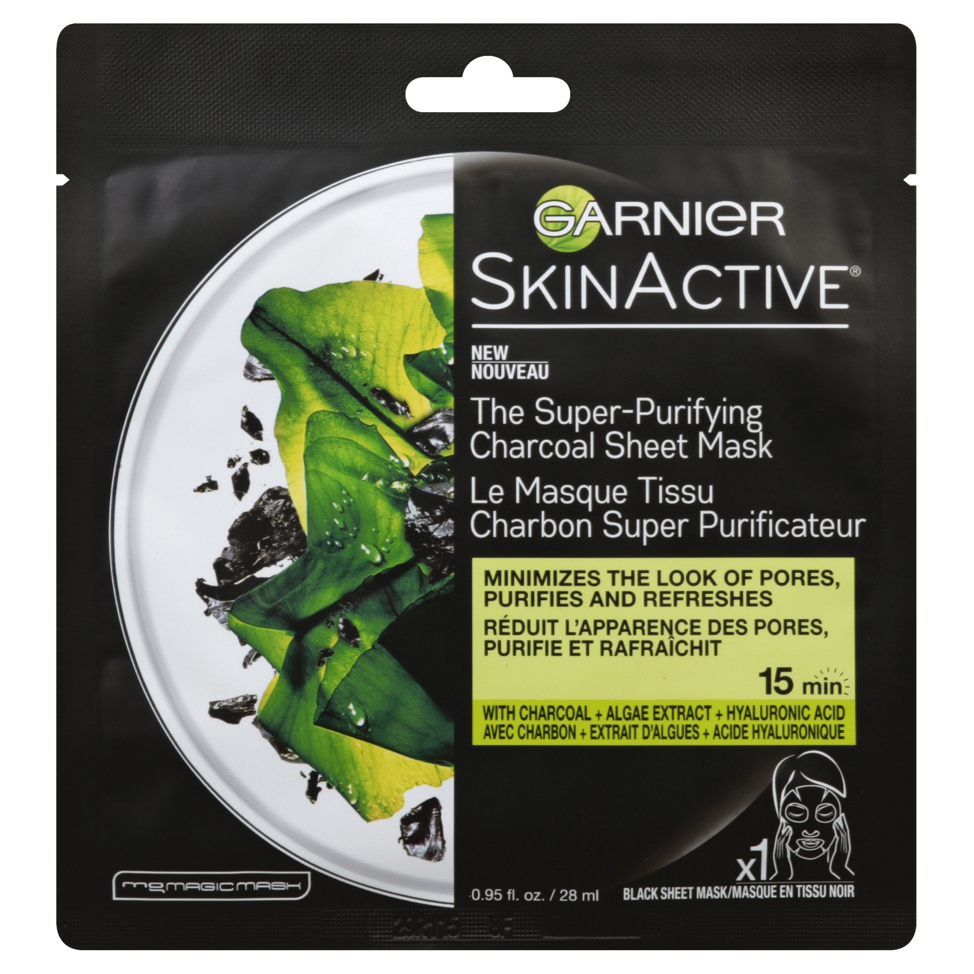 slide 1 of 5, Garnier SkinActive Detoxifing Charcoal Sheet Mask, 1.08 oz