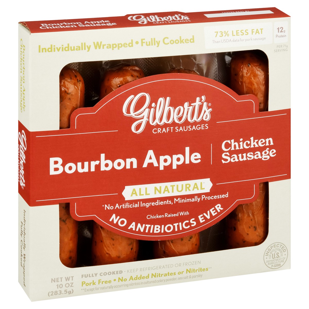 slide 2 of 9, Gilbert's Bourbon Apple Chicken Sausage 10 oz, 10 oz