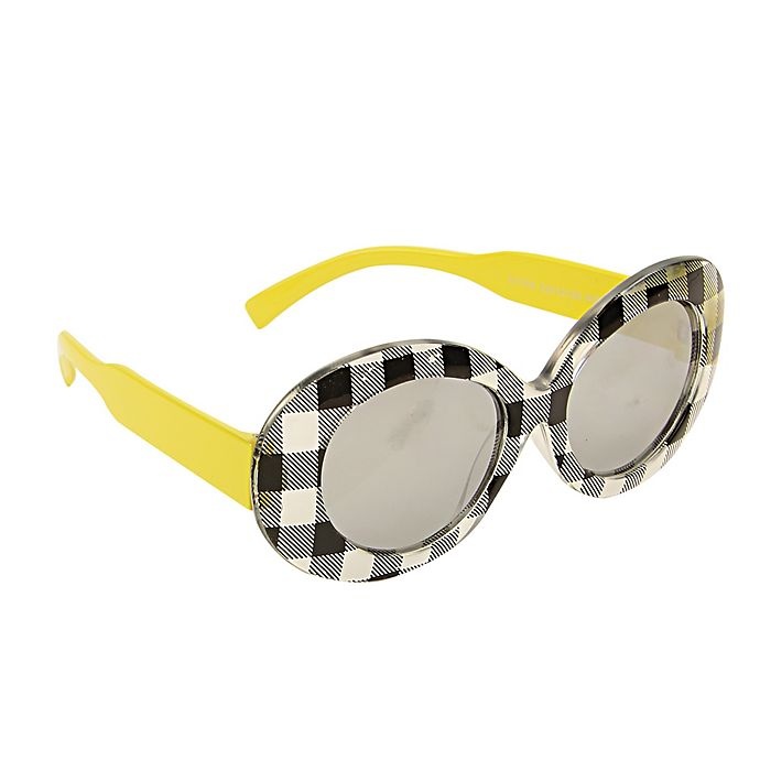 slide 1 of 1, On The Verge Kids Ginham Sunglasses - Black/White/Yellow, 1 ct