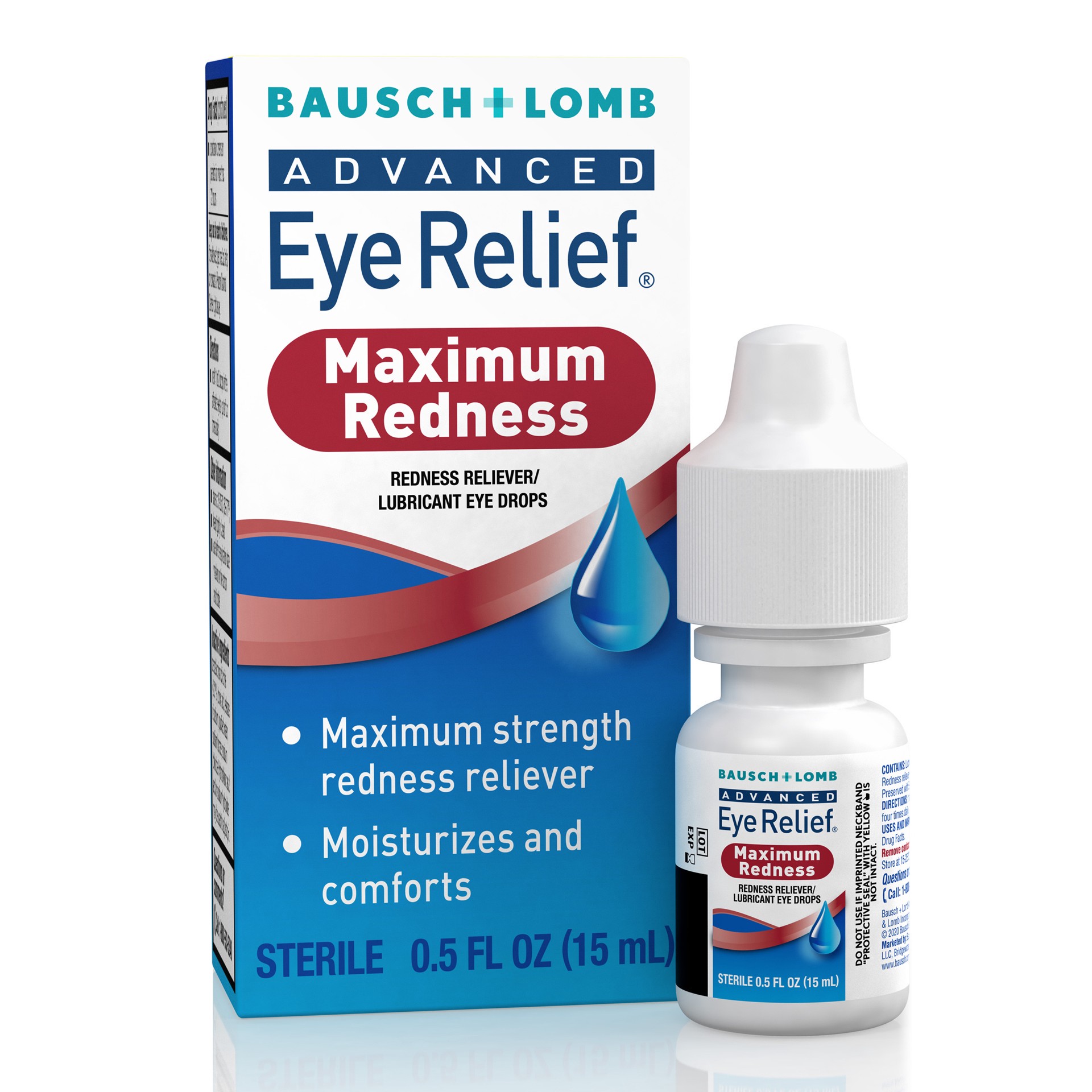 slide 1 of 2, Advanced Eye Relief Maximum Redness, Redness Reliever Lubricant Eye Drops from Bausch & Lomb, for Dry Eyes & Redness Relief, 0.5 Fl Oz (15 mL), 0.50 fl oz