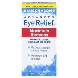 Bausch + Lomb Eye Relief Sterile Advanced Maximum Redness Lubricant Eye Drops 0.5 fl oz