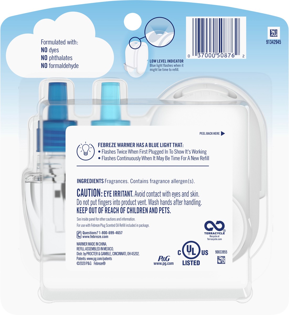 slide 3 of 3, Febreze Odor-Eliminating PLUG Air Freshener Refill + Oil Warmer, Ocean, 0.87 fl oz