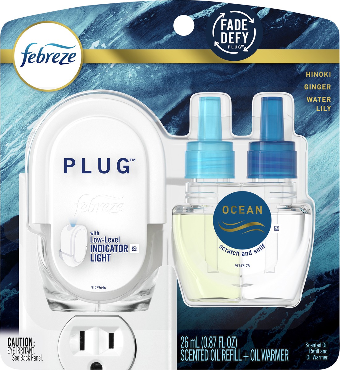 slide 2 of 3, Febreze Odor-Eliminating PLUG Air Freshener Refill + Oil Warmer, Ocean, 0.87 fl oz