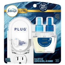 Febreze Plug In Air Freshener, Odor-Fighting Scented Oil Starter Kit, Ocean, Warmer + 1 Refill