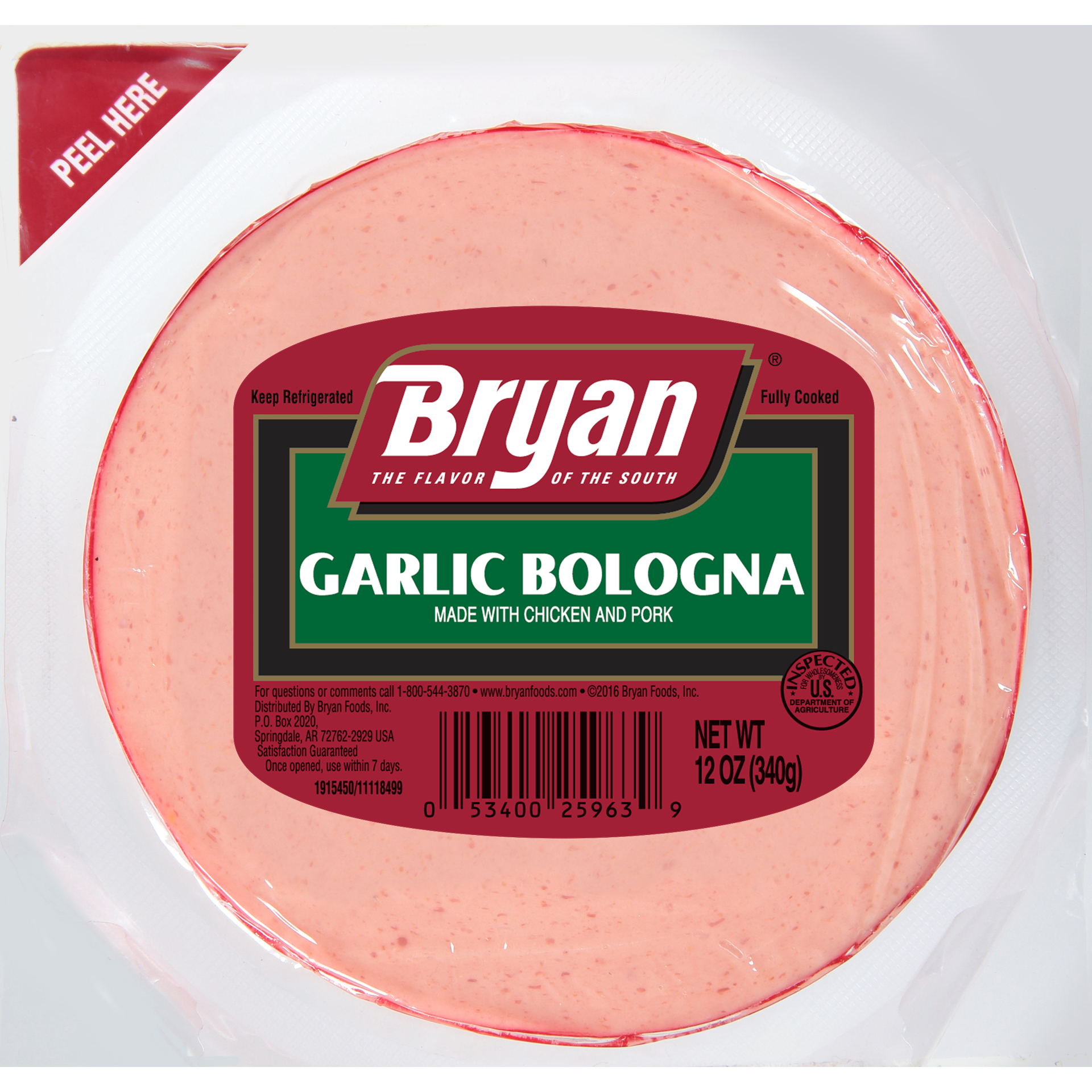 slide 1 of 7, Bryan Garlic Bologna Lunchmeat, 12 oz., 340.19 g