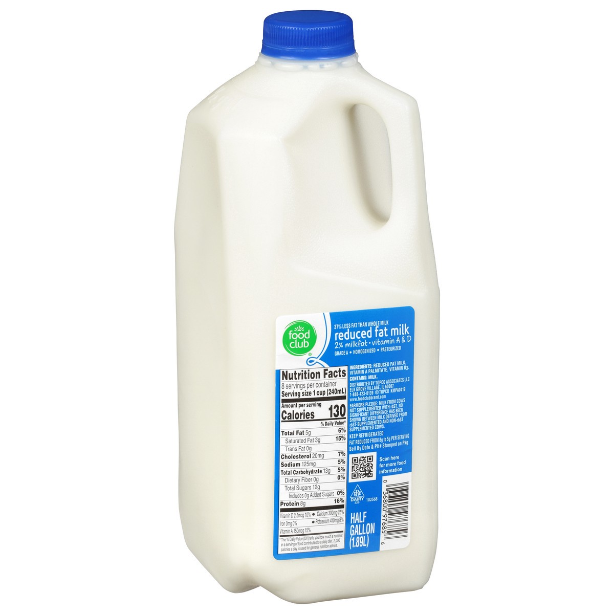 slide 2 of 9, Food Club Milk, Reduced Fat, 2%, 64 oz