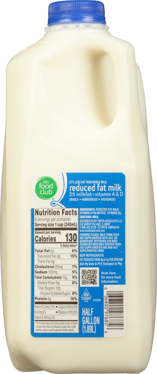 slide 6 of 9, Food Club Milk, Reduced Fat, 2%, 64 oz