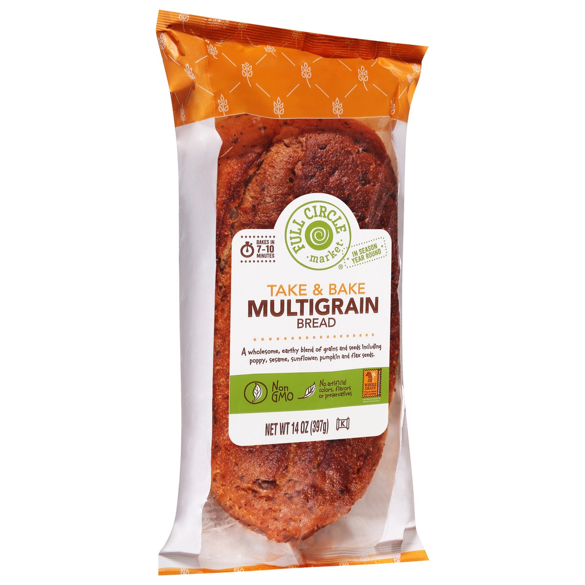 slide 3 of 17, Full Circle Market Take & Bake Multigrain Bread 14 oz, 14 oz