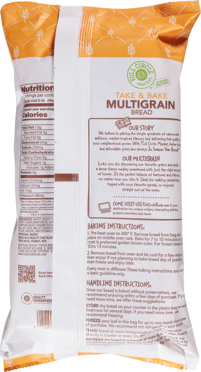 slide 2 of 17, Full Circle Market Take & Bake Multigrain Bread 14 oz, 14 oz