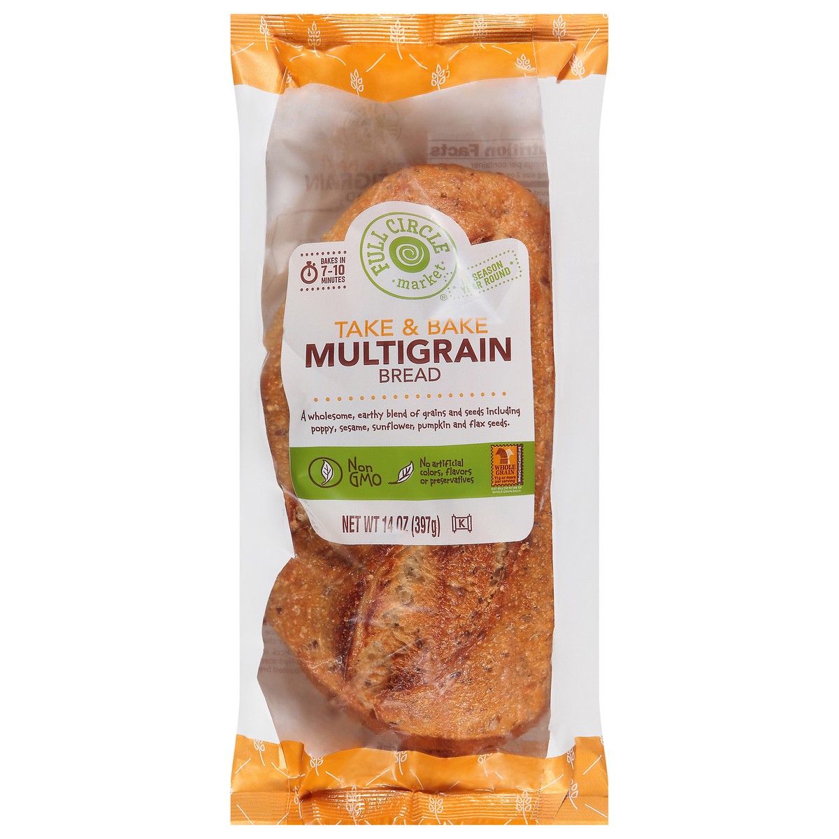 slide 15 of 17, Full Circle Market Take & Bake Multigrain Bread 14 oz, 14 oz