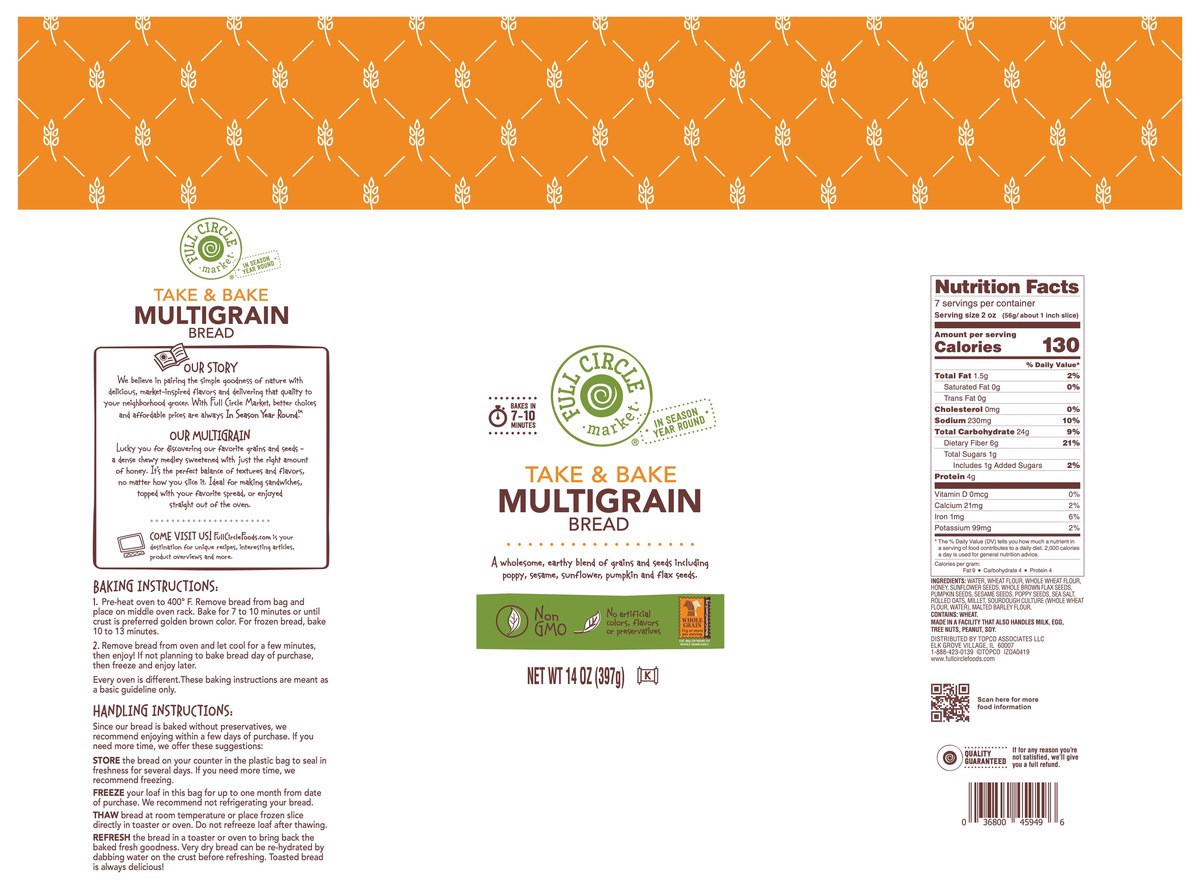 slide 13 of 17, Full Circle Market Take & Bake Multigrain Bread 14 oz, 14 oz