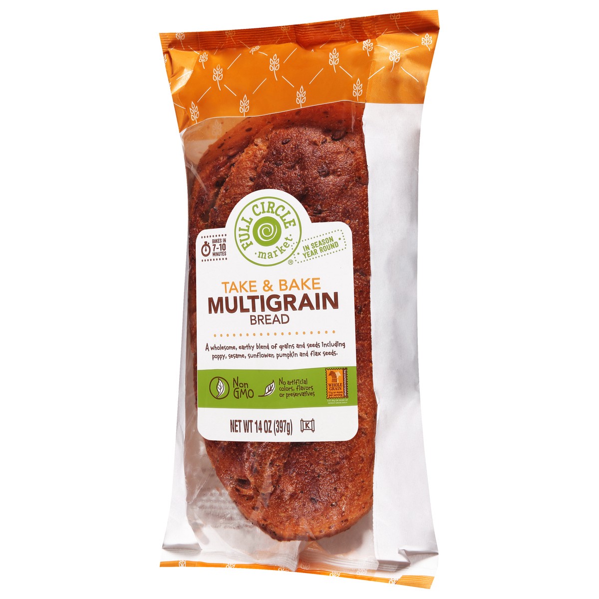 slide 4 of 17, Full Circle Market Take & Bake Multigrain Bread 14 oz, 14 oz