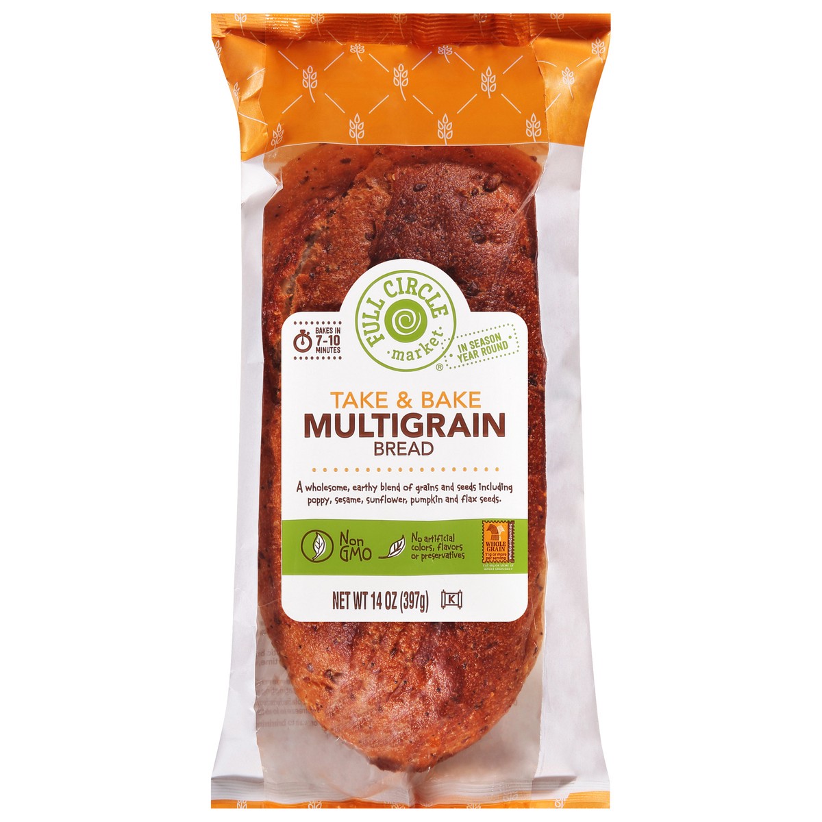 slide 10 of 17, Full Circle Market Take & Bake Multigrain Bread 14 oz, 14 oz