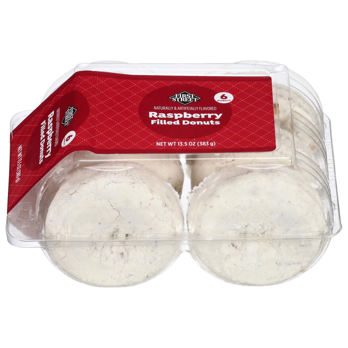 slide 1 of 4, First Street Raspberry Filled Donuts, 13.5 oz