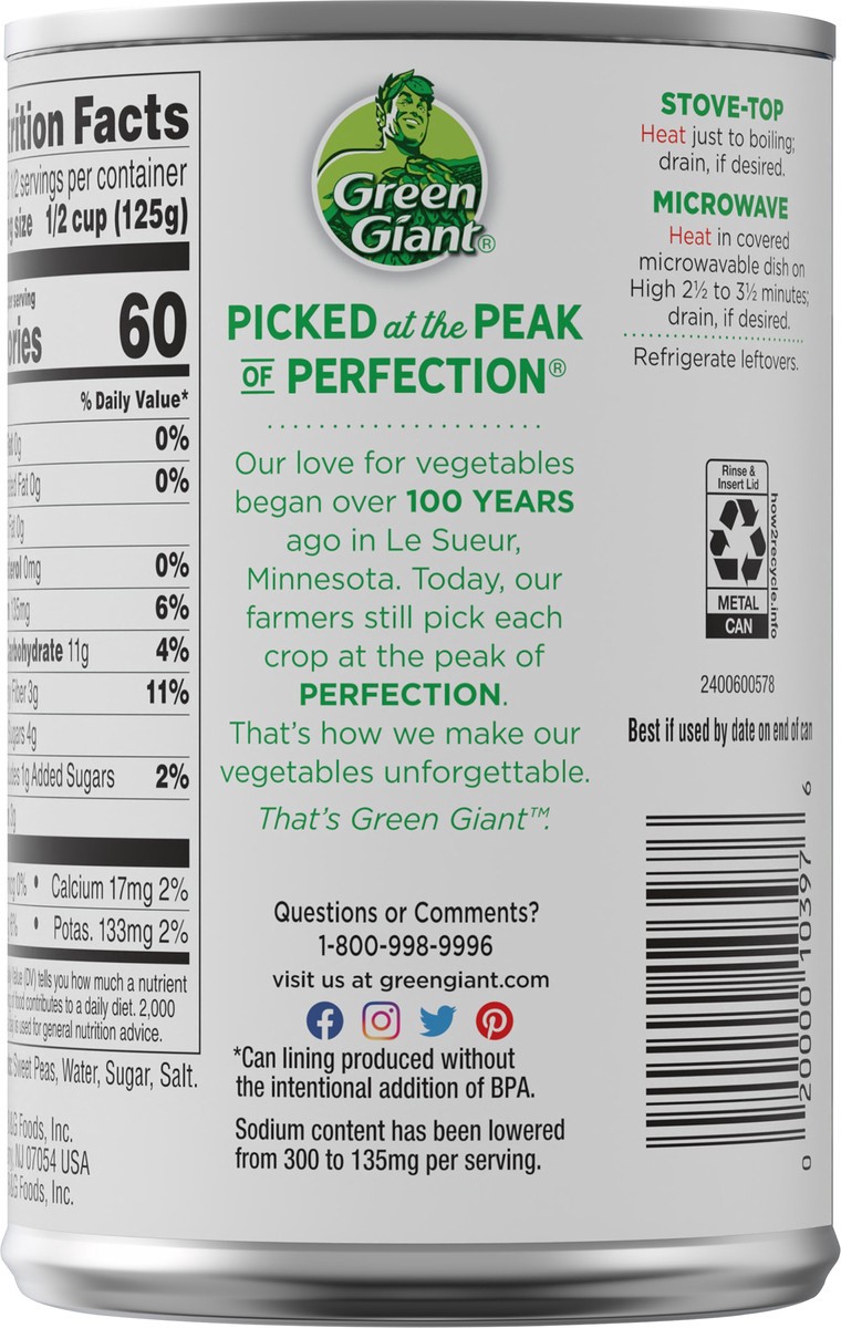 slide 8 of 9, Green Giant 50% Less Sodium Sweet Peas 15 oz, 15 oz