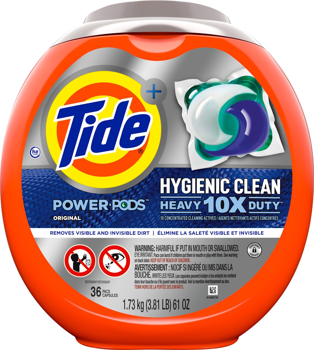 slide 2 of 9, Tide Hygienic Clean Heavy 10x Duty Power PODS Laundry Detergent Pacs, Original, 36 count, For Visible and Invisible Dirt, 36 ct