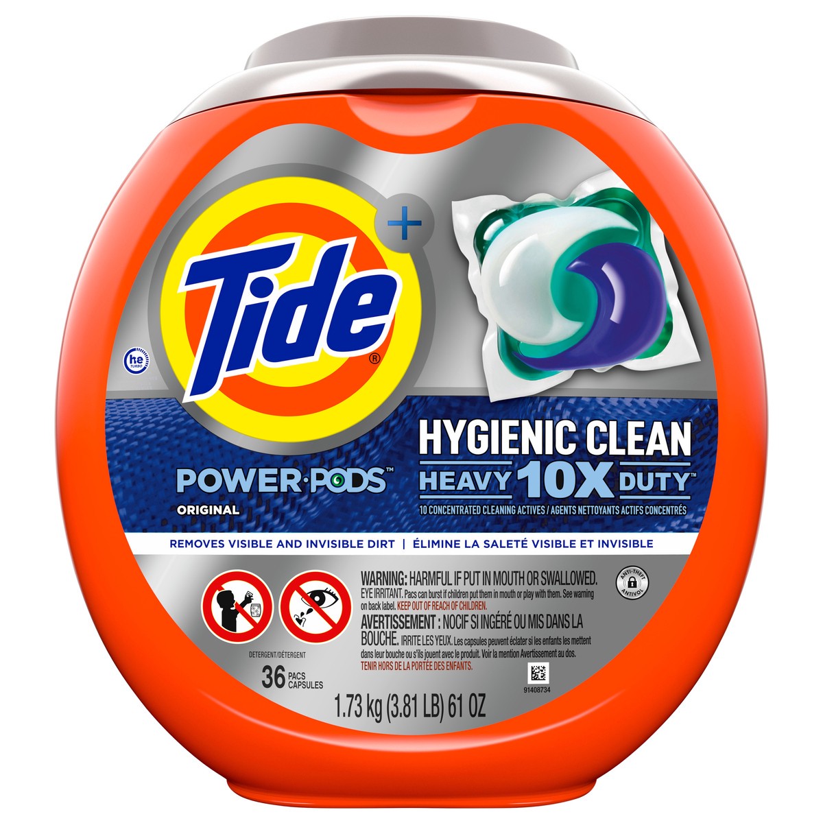 slide 8 of 9, Tide Hygienic Clean Heavy 10x Duty Power PODS Laundry Detergent Pacs, Original, 36 count, For Visible and Invisible Dirt, 36 ct