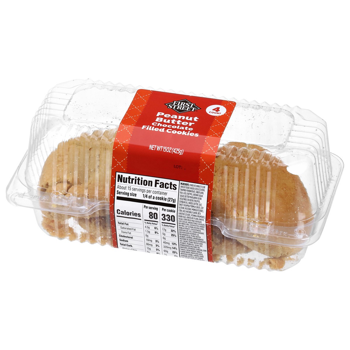 slide 2 of 4, First Street Peanut Butter Choc Filled Cookies, 16 oz