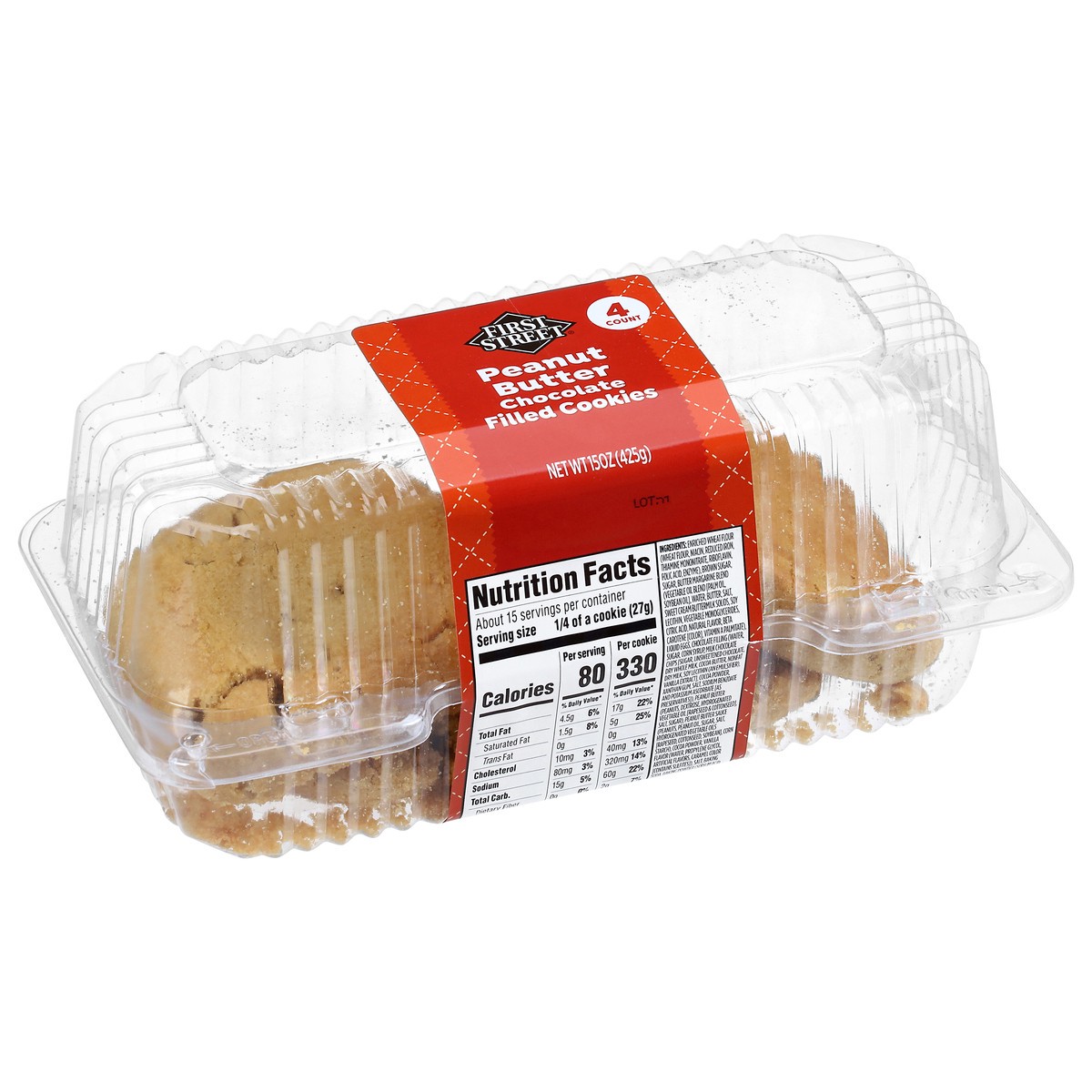 slide 4 of 4, First Street Peanut Butter Choc Filled Cookies, 16 oz