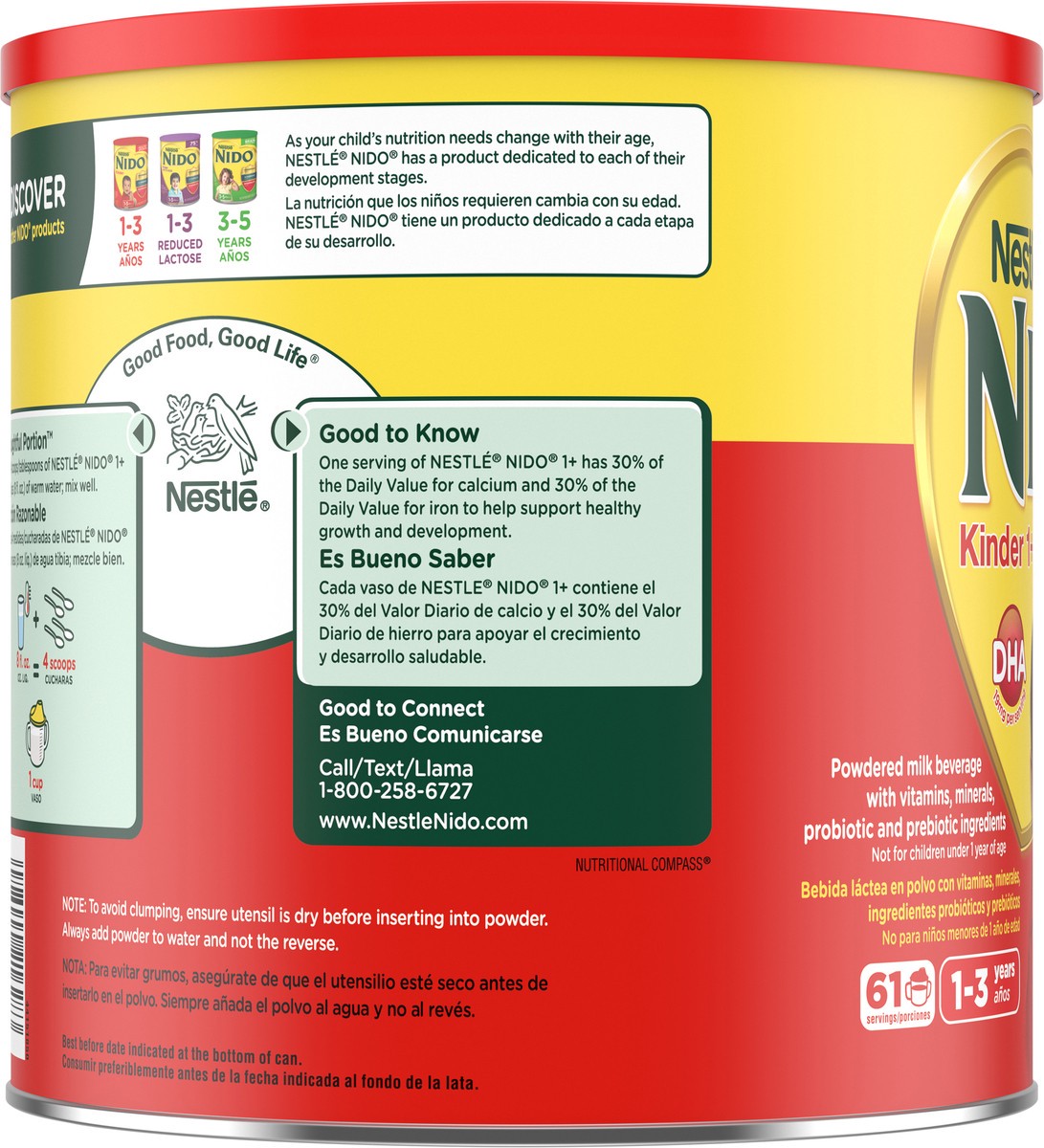 slide 7 of 9, Nido Nestle NIDO Kinder 1+ Toddler Powdered Milk Beverage - Shelf Stable Toddler Drink, 4.85 lb