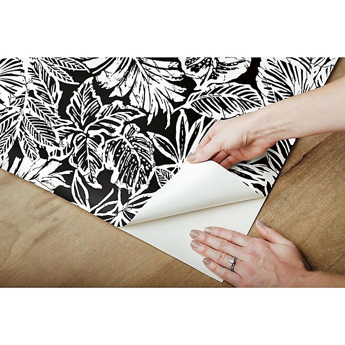 slide 5 of 6, RoomMates Batik Tropical Leaf Peel & Stick Wallpaper - Black, 1 ct