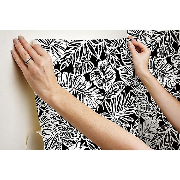 slide 6 of 6, RoomMates Batik Tropical Leaf Peel & Stick Wallpaper - Black, 1 ct