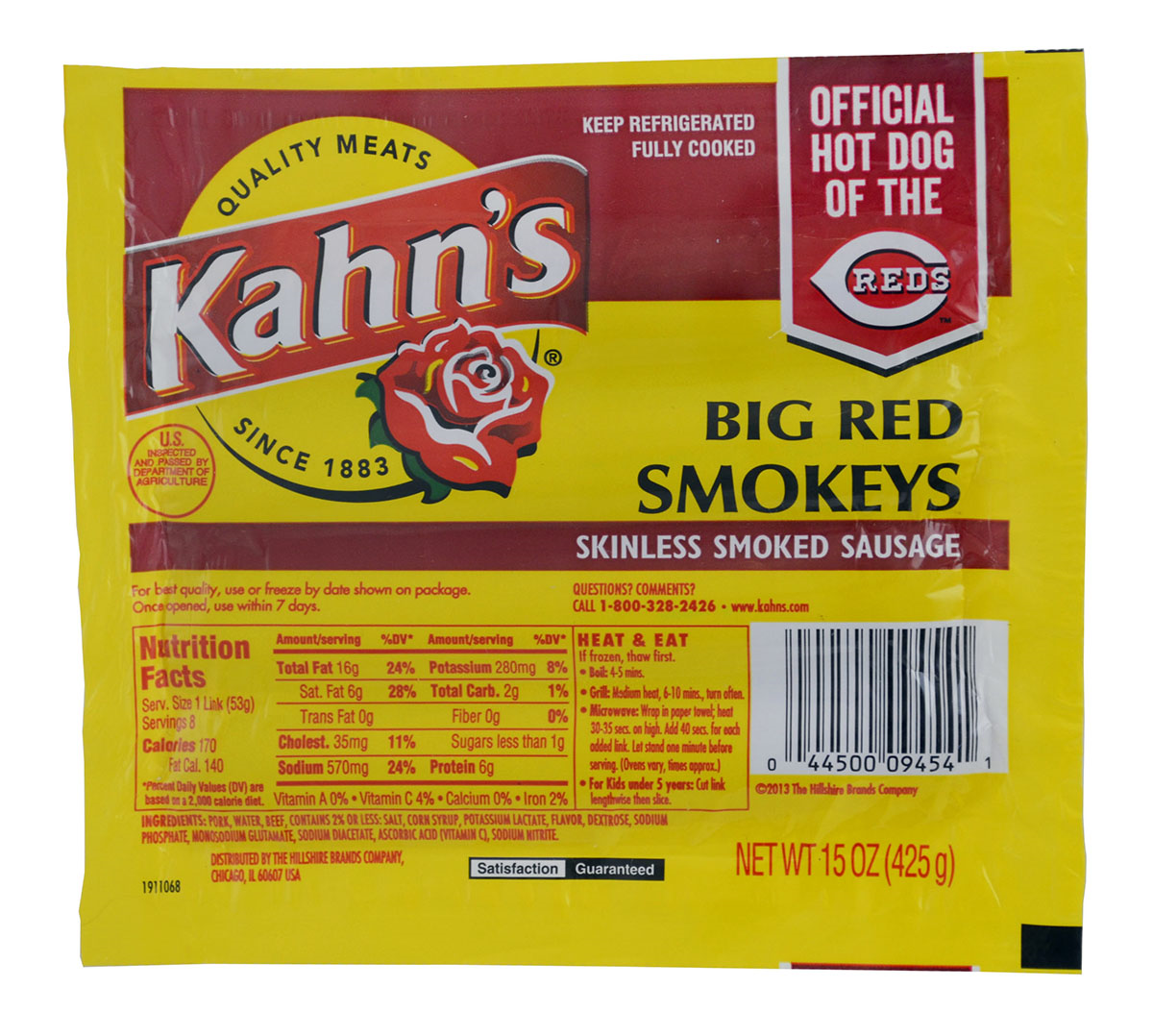 slide 1 of 4, KAHNS Kahn's Big Red Smokeys Smoked Sausages, 8 Count, 425.24 g