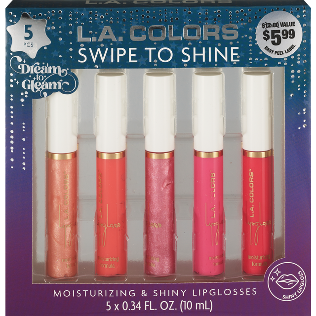 slide 1 of 1, LA COLORS L.A. Colorsâ 5 Pcs Moisturizing Lipglosses Swipe To Shine, 1 ct