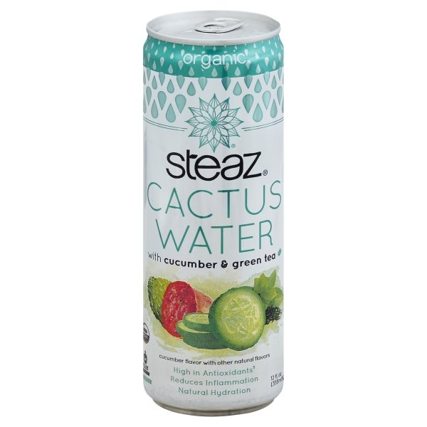 slide 1 of 1, Steaz Cactus Water, Organic, With Cucumber & Green Tea, 12 fl oz