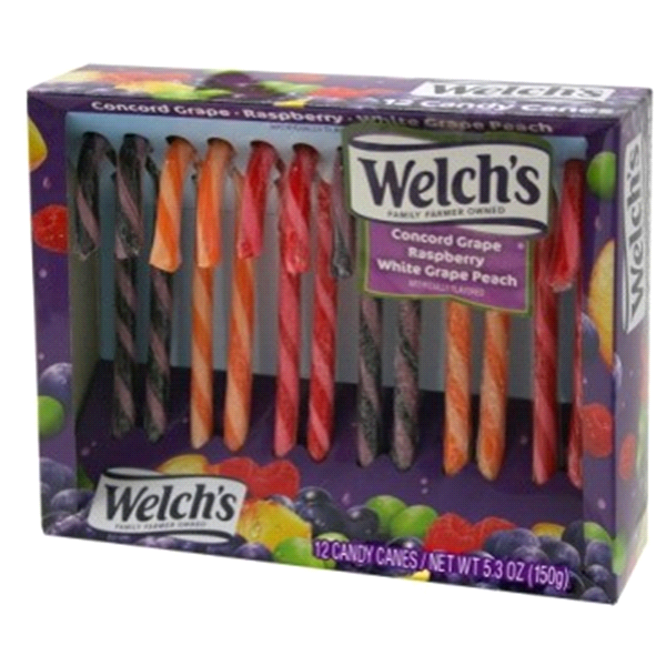 slide 1 of 1, Welch's Candy Canes, Concord Grape, Raspberry, White Grape Peach, 6 oz