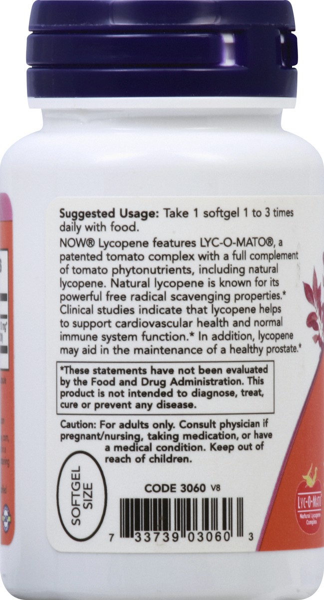 slide 2 of 7, NOW Supplements Lycopene 10 mg - 60 Softgels, 60 ct