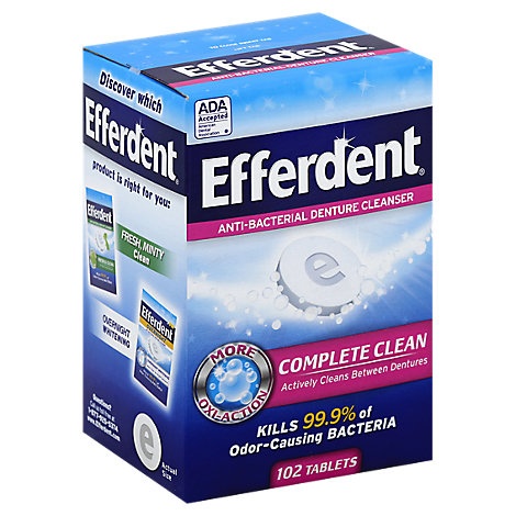 slide 1 of 1, Efferdent Denture Cleanser Anti-Bacterial Tablets, 102 ct