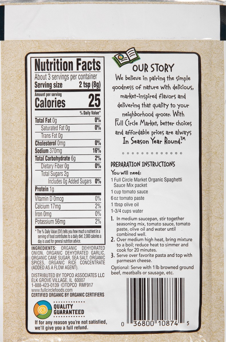 slide 13 of 13, Full Circle Market Spaghetti Sauce Mix, 0.9 oz