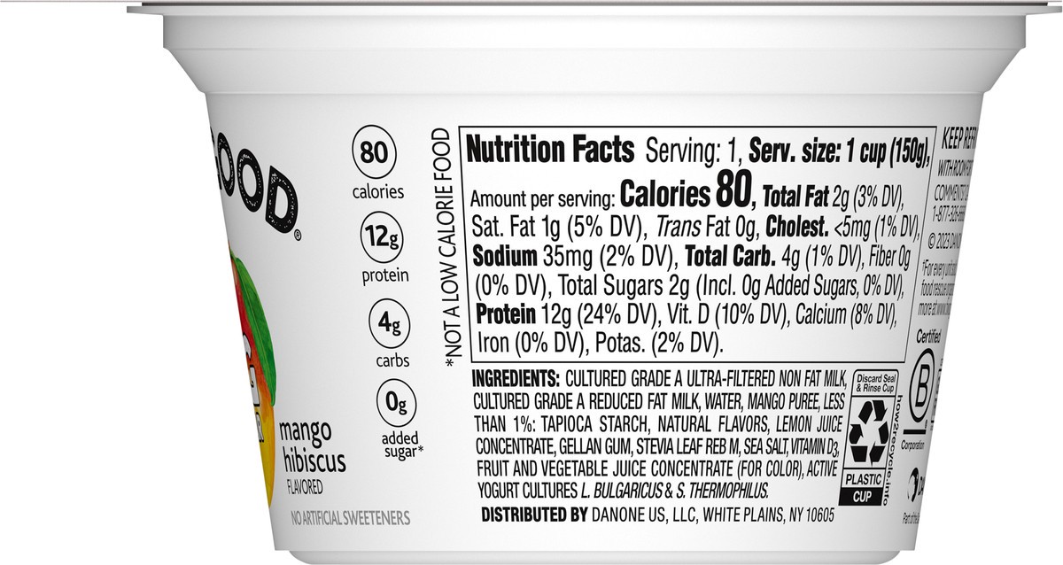 slide 2 of 9, Two Good Mango Hibiscus Flavored Lower Sugar, Low Fat Greek Yogurt Cultured Product, Gluten Free, Keto Friendly Healthy Snacks, 5.3 OZ Cup, 5.3 oz