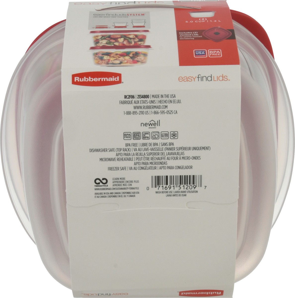 slide 6 of 10, Rubbermaid Easy Find Lids Storage Container 5 Cups Square, 1 ct