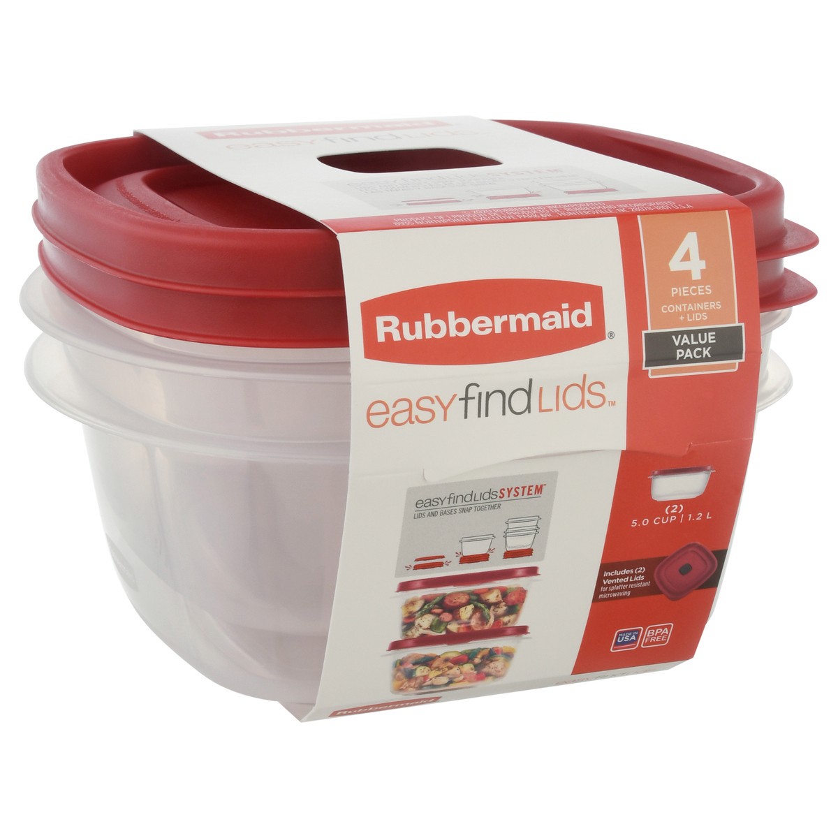slide 10 of 10, Rubbermaid Easy Find Lids Storage Container 5 Cups Square, 1 ct
