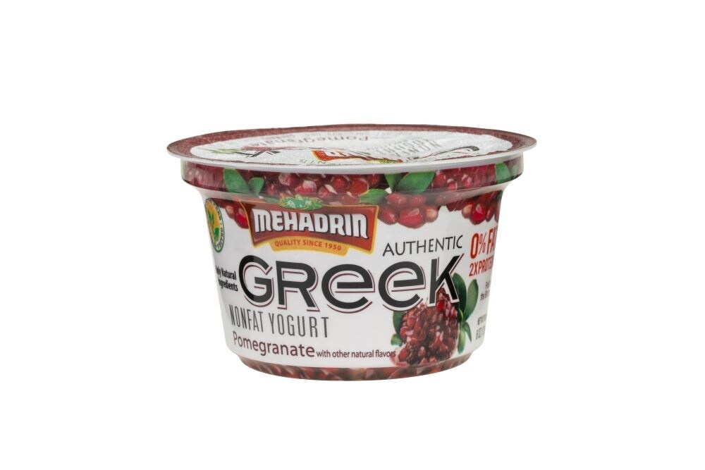 slide 1 of 1, Mehadrin Non Fat Greek Yogurt - Pomegranate, 6 oz