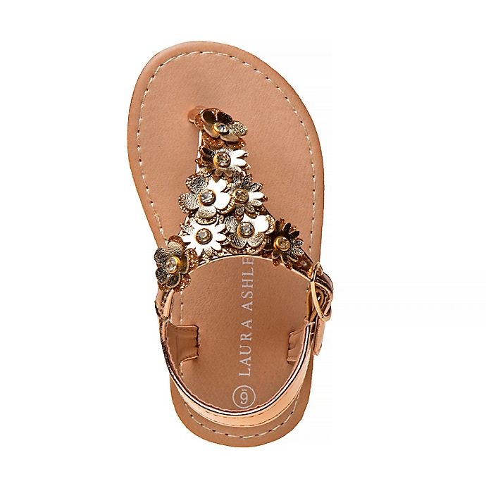 slide 3 of 4, Laura Ashley Sandal with Flowers - Gold, Size 5