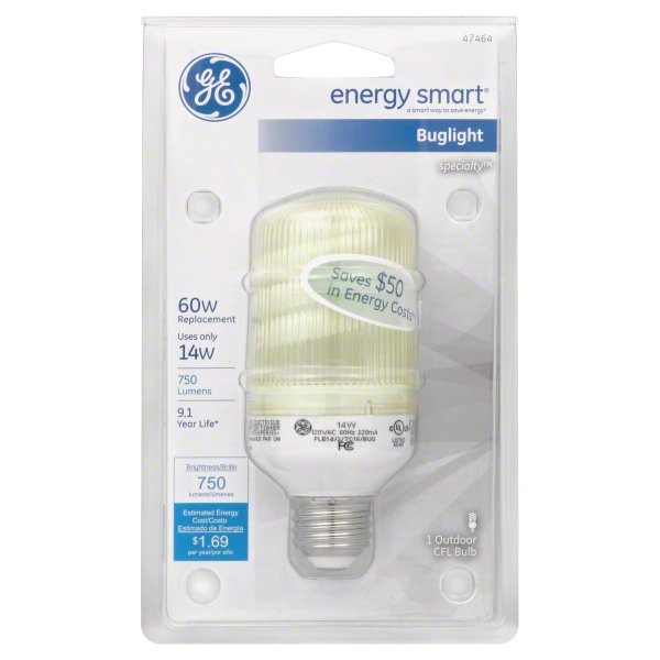 slide 1 of 1, GE Light Bulb, Buglight, Outdoor, 14 Watts, 1 ct