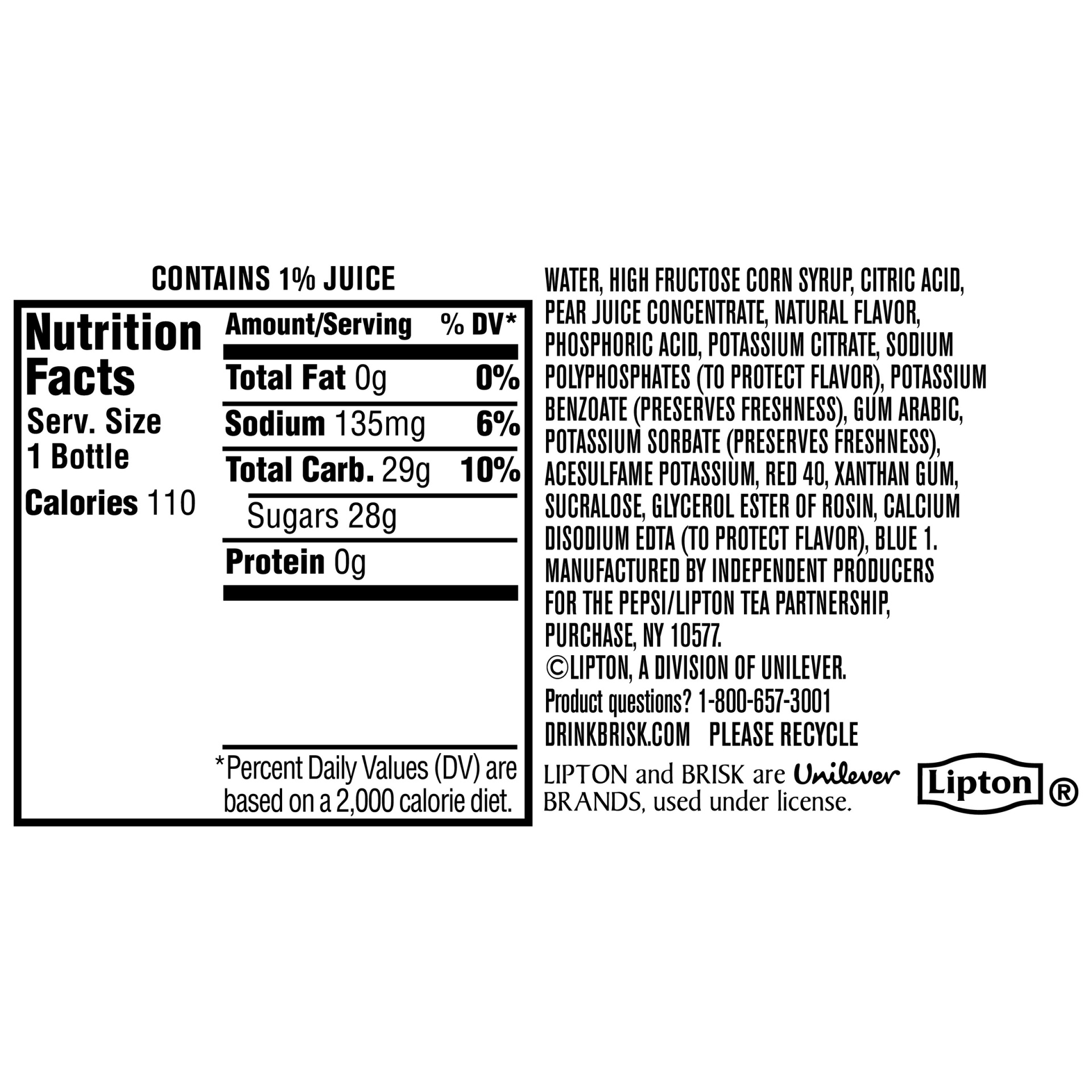 slide 2 of 2, Lipton Brisk Fruit Punch Juice Drink, 20 oz