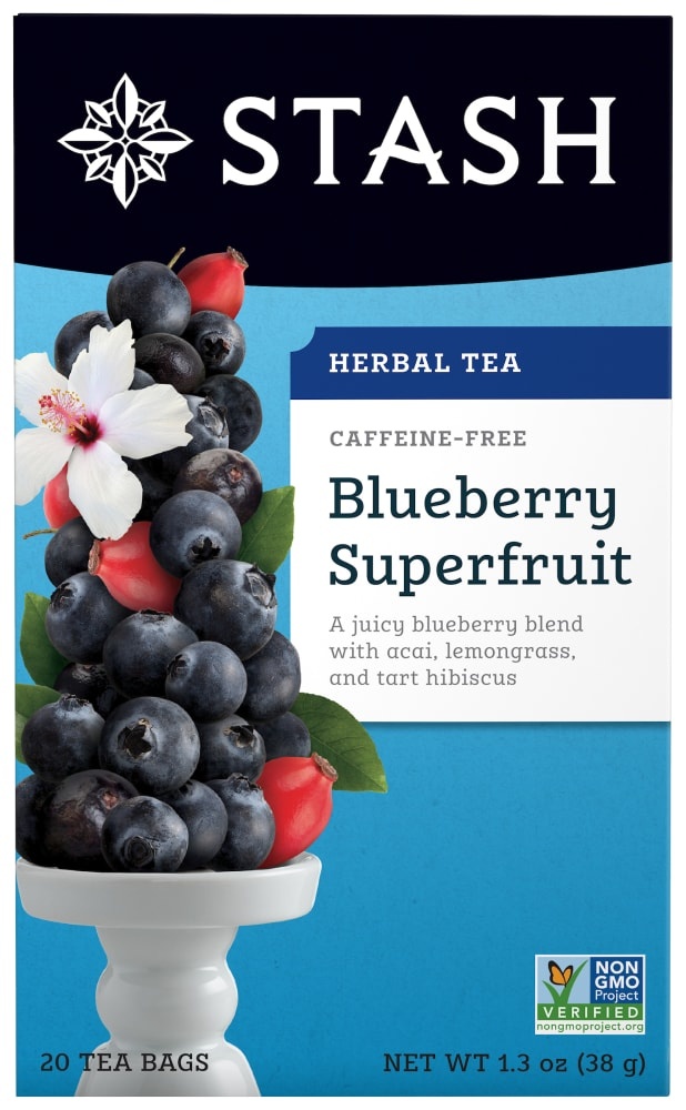 slide 1 of 1, Stash Herbal Tea, Blueberry Superfruit, Caffeine Free, Bags - 20 ct, 20 ct