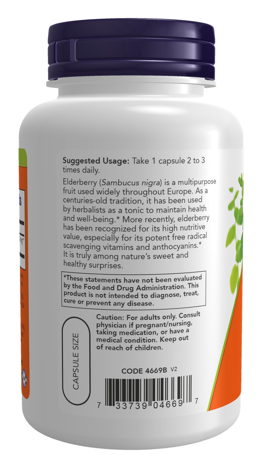 slide 3 of 4, NOW Elderberry 500 mg - 120 Veg Capsules, 120 ct