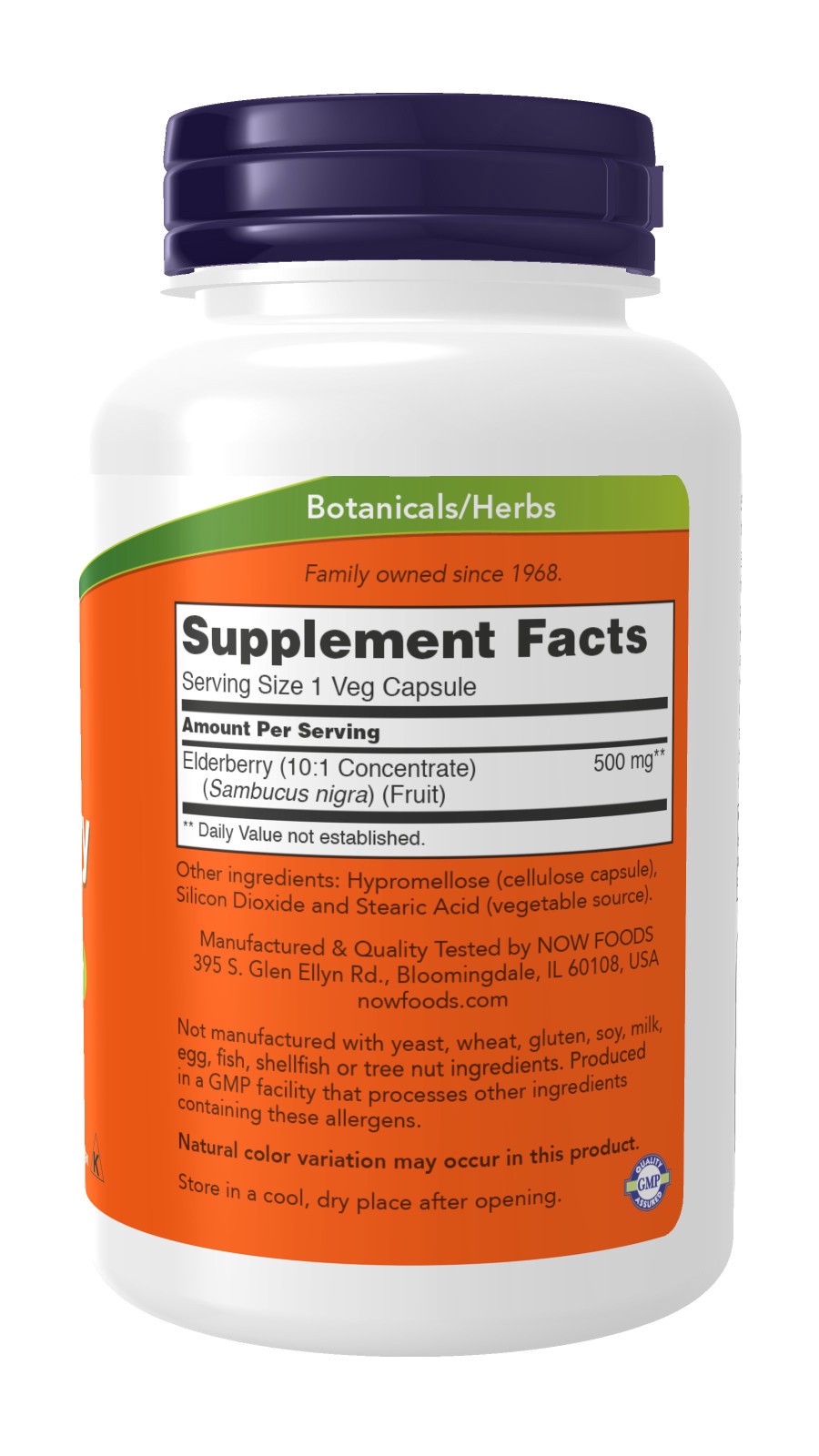 slide 4 of 4, NOW Elderberry 500 mg - 120 Veg Capsules, 120 ct