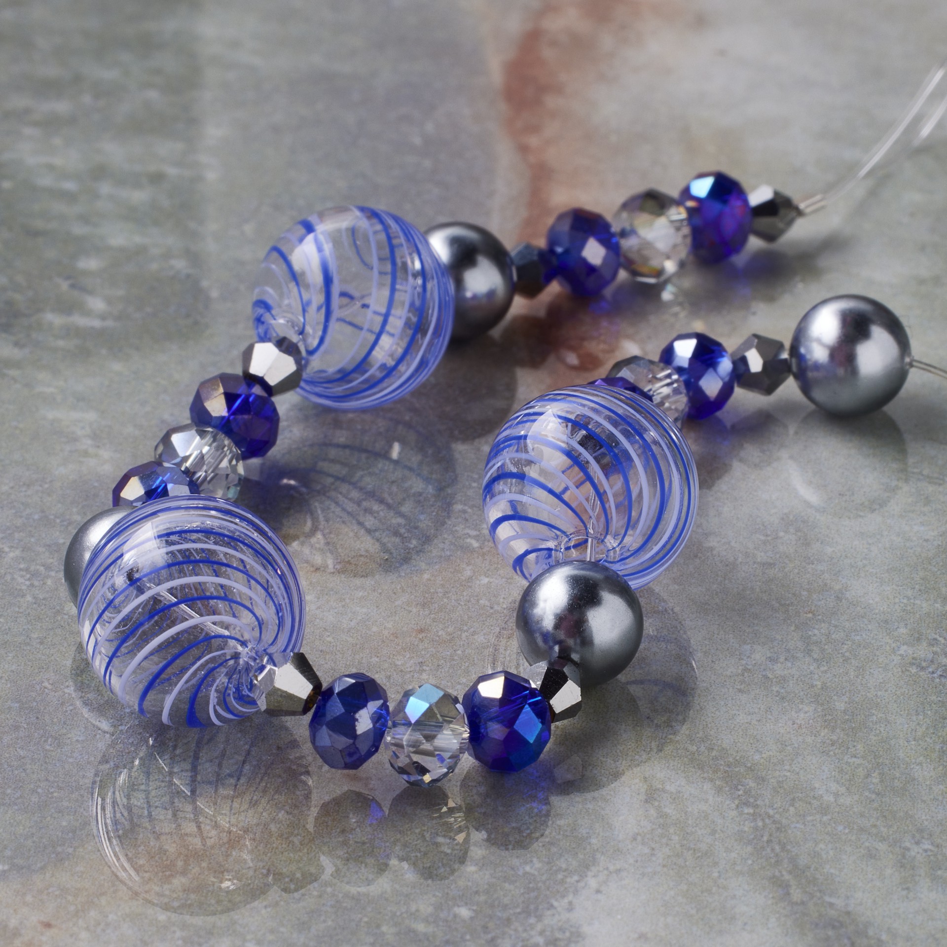 slide 3 of 3, Blue Lampwork Glass Stripe Round Beads By Bead Landing, 13mm-16mm