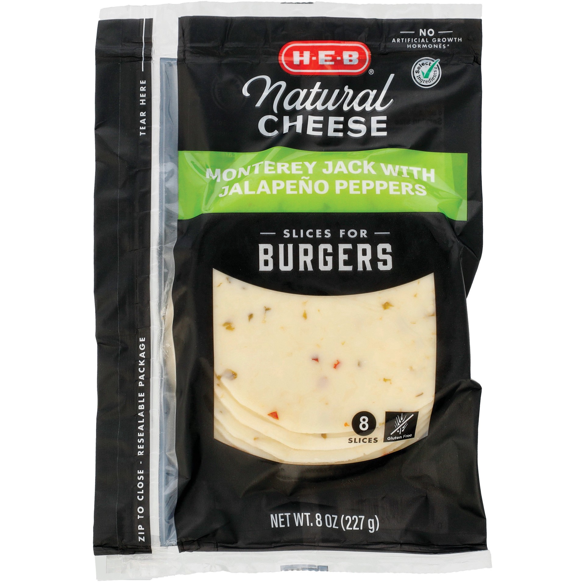 slide 1 of 1, H-E-B Select Ingredients Jalapeno Jack Burger Slices, 8 ct